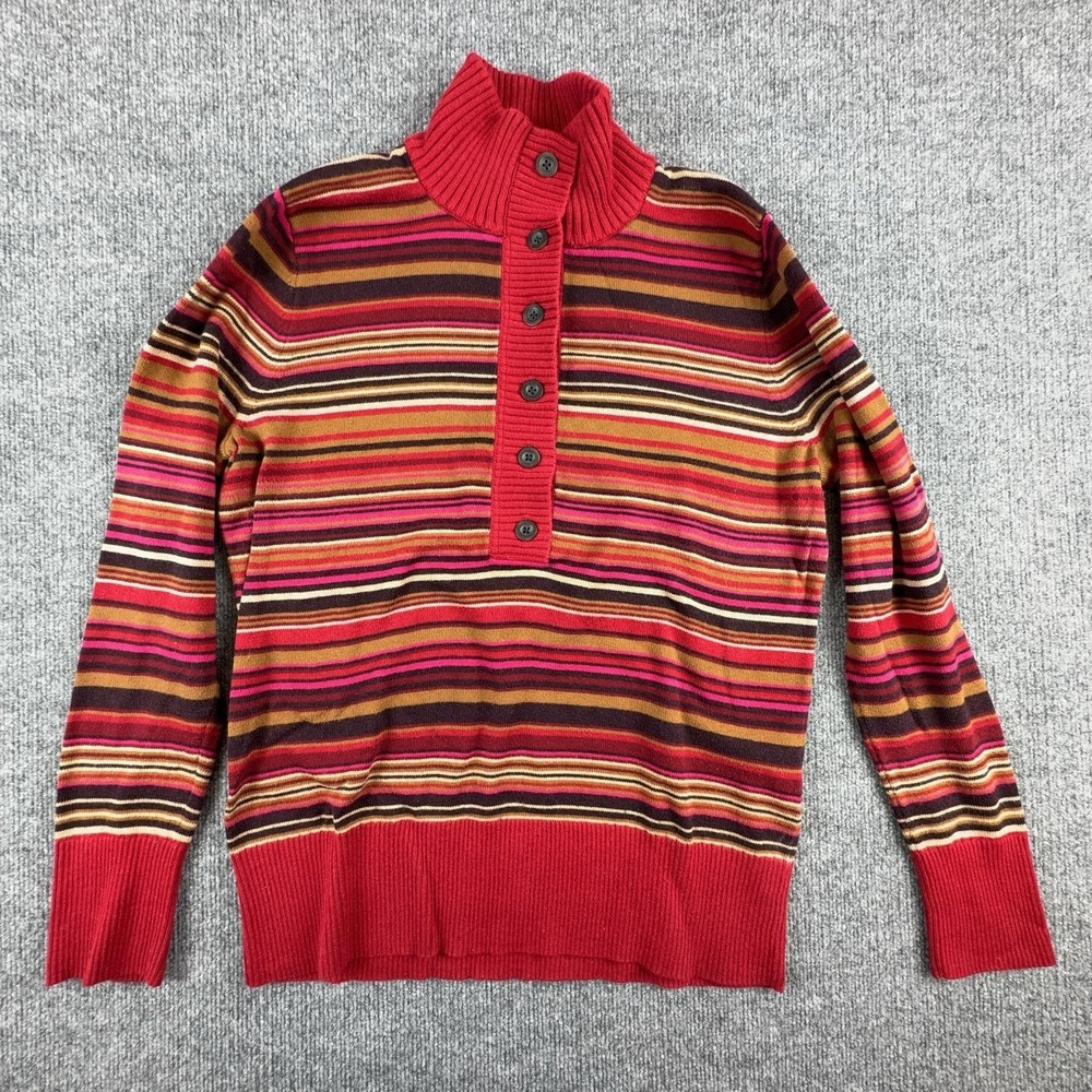 Eddie Bauer Sweater Womens XL Multicolor Striped Turtleneck Henley Knit Pullover